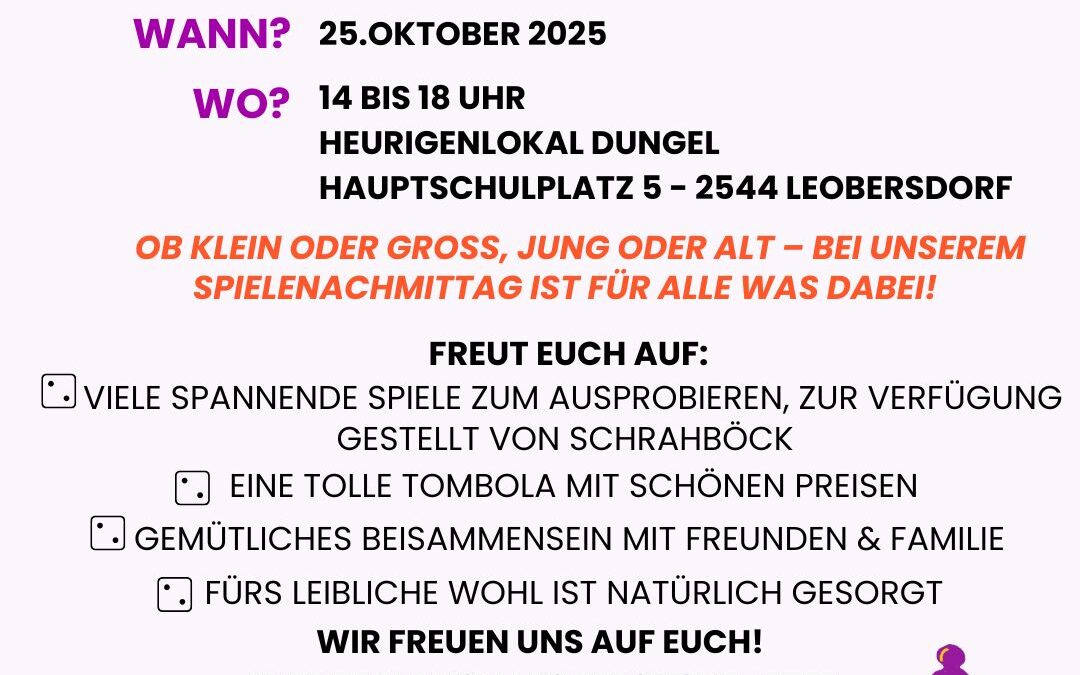 Einladung zum SPIELENACHMITTAG für die ganze Familie