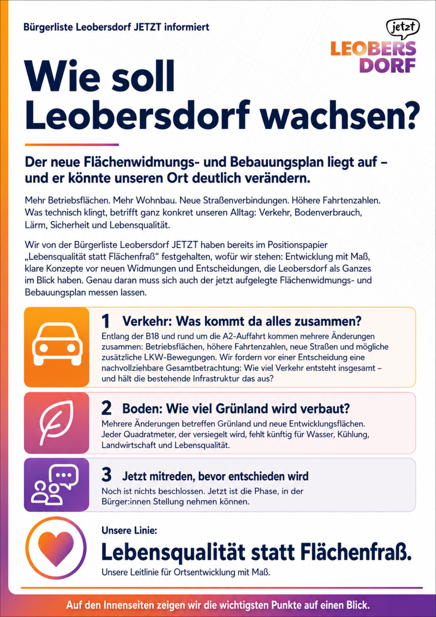 Titelseite des Postwurfs: Wie soll Leobersdorf wachsen?