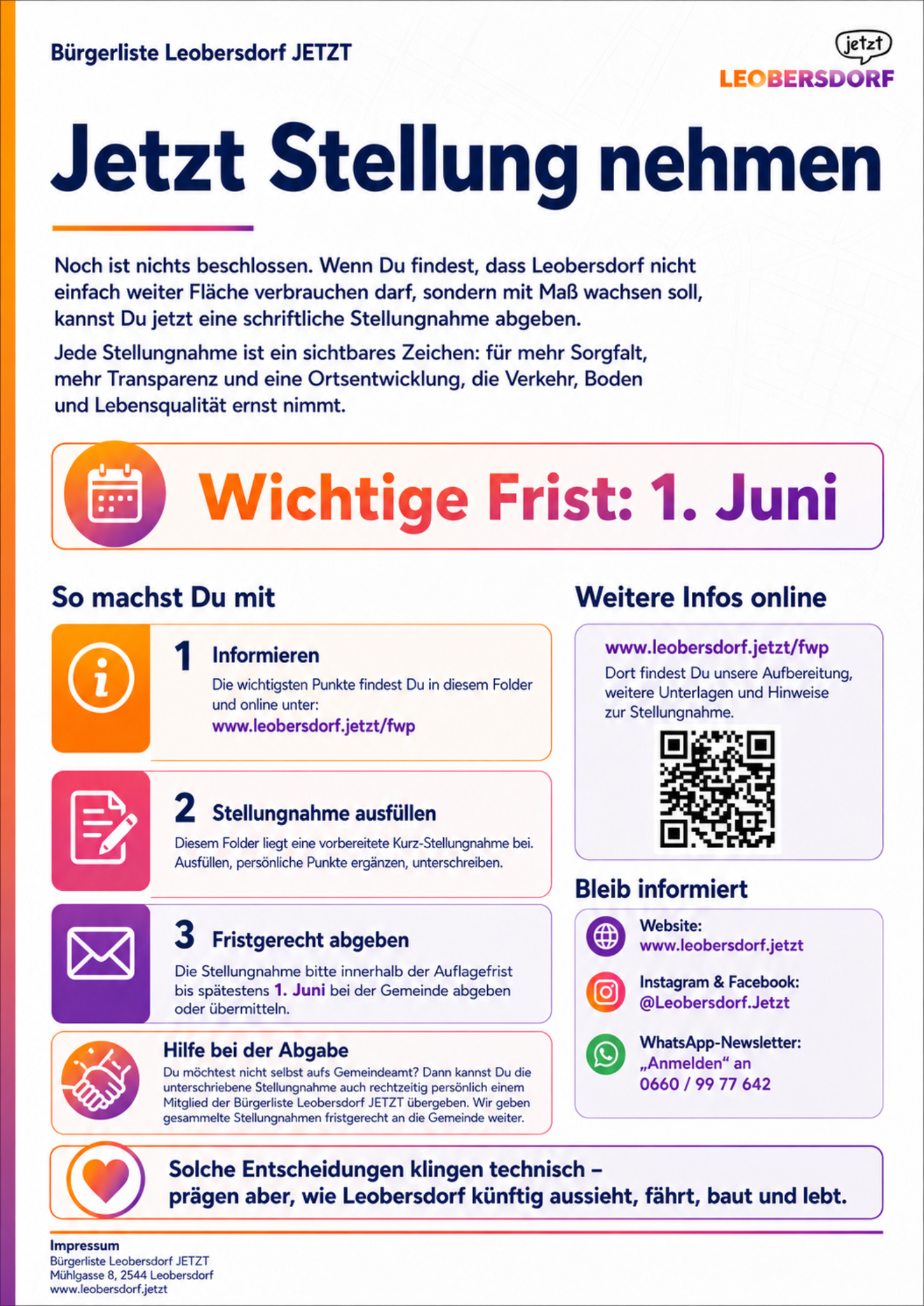 Rückseite des Postwurfs zum Flächenwidmungs- und Bebauungsplan