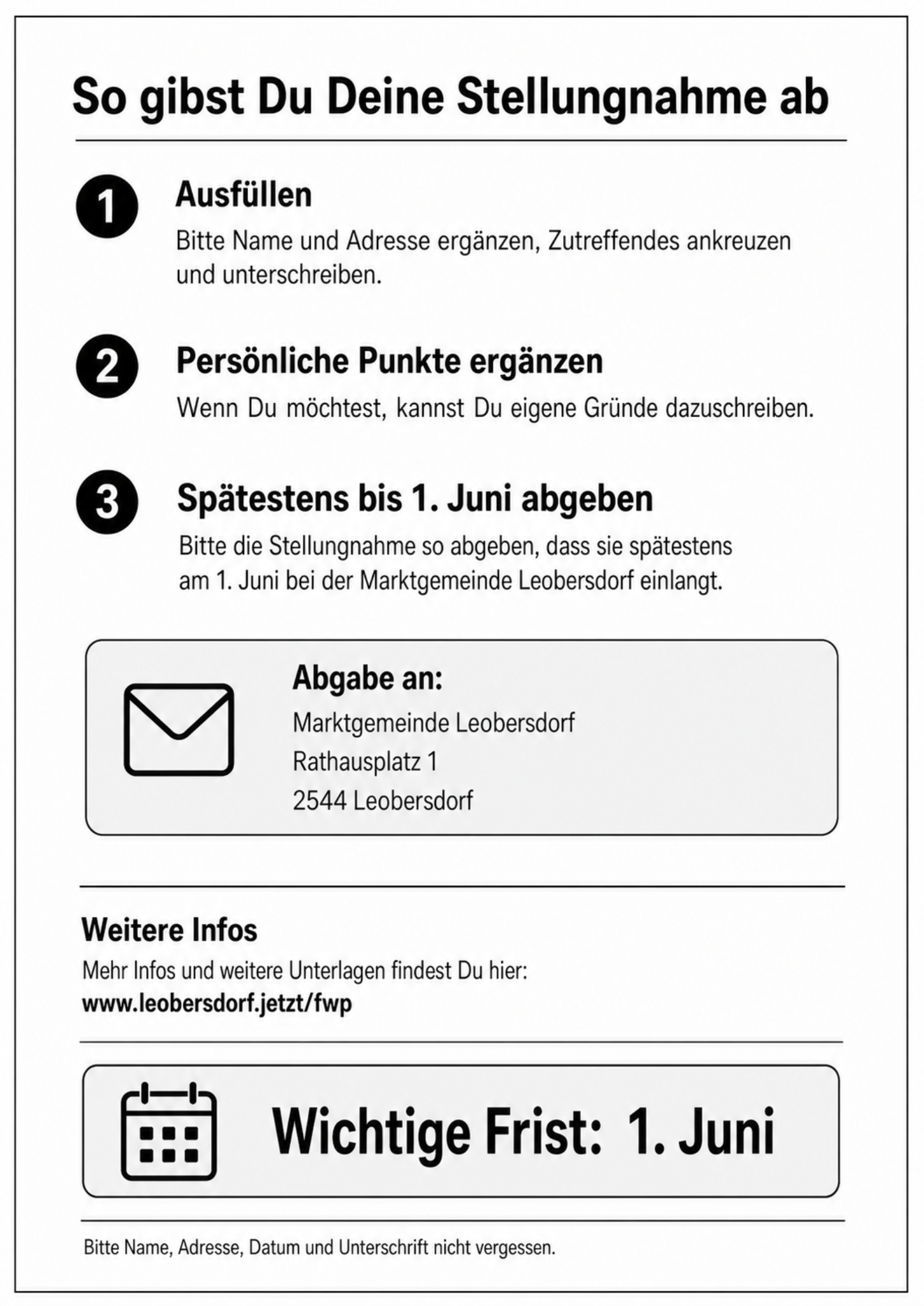 Rückseite der Kurz-Stellungnahme zum Flächenwidmungs- und Bebauungsplan